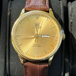 Men’s Watch Gold Brown Leather 