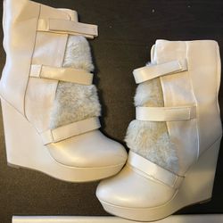 Pearl White Juicy Couture Wedge Boot Heels 