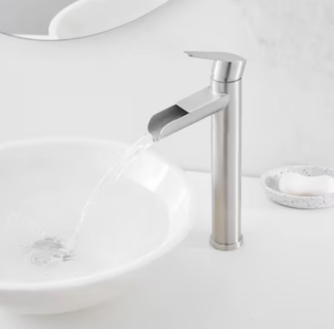 BWE Matte Black Vessel 1-handle WaterSense Waterfall black and nickel F3B