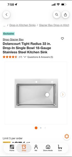 Glacier Bay Dolancourt 33 in. Stainless Steel Drop-In Sink