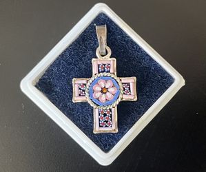 Beautiful Gift! Italian Micro Mosaic Sterling Silver Cross