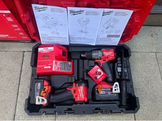 Milwaukee M18 Fuel 2-Tool Combo Kit Hammer Drill/Driver And Impact Driver + 2 Batteries XC5.0 M18 + Charger + Carrying Case Model 3697-22