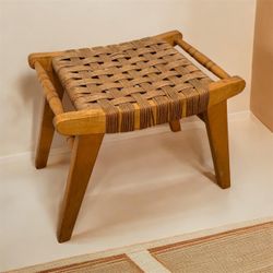 mid century modern woven wood stool foot stool seat ottoman