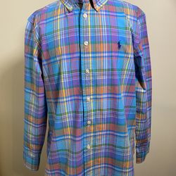 Ralph Lauren Blue Madras Plaid Boys M(10-12) Long Sleeve Button Down Shirt