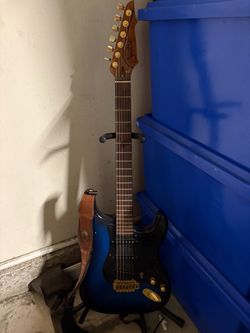 Custom Bostic Electric Guitar - Blue Burst with Gold Hardware + Strap
