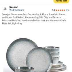 12 pcs Porcelain Handcrafted Dinnerware Set -Light gray