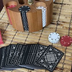 Wooden Poker Chips In Oak Holder