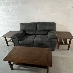 Beautiful Grey Gray 2 Two Seater Sofa Couch Sectional Living Room Set With Middle Coffee Center Piece And Side End Tables Wood Living Room Set