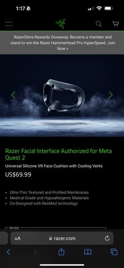 Razer Facial Interface Authorized for Meta Quest 2