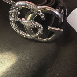 Gucci Silver Snake Buckle Leather Belt