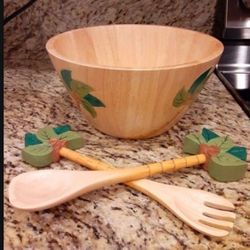Wooden 3 piece salad serving set