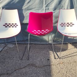 Three Italian Pink And White Chairs