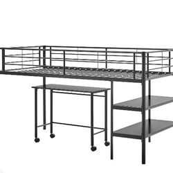 Twin Low Loft Bed with Desk ( Slight Damage Pic#5) Preassembled 