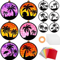 36 sets DIY Tropical Palm Tree Suncatcher Tissue Paper Craft Kit- Hawaiian Luau