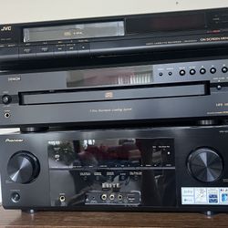 Pioneer vSX-50 Receiver, Denon Dcm-290 cD Player, Cassette Player, Complete With Cables And Martin Logan Speakers 