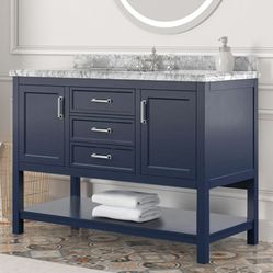 Brand New Blue Solid Wood 49 inch Bathroom Vanity w Marble Countertop + Sink