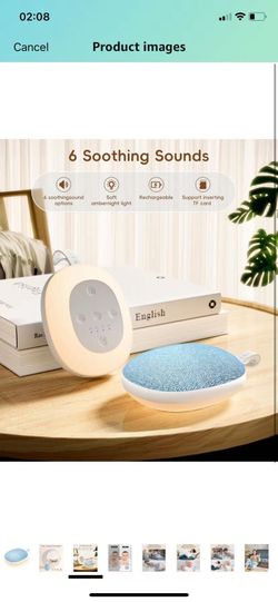 Portable White Noise Machine for Adults Baby & Travel – 6 Relaxing Sounds, Long-Lasting 1200mAh Battery, Bluetooth Music Streaming, Night Light & TF C