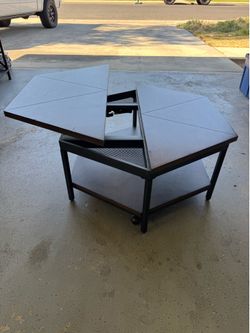 Ultimo 36in Brown Hexagon Wood Coffee Table W/ Lift Top