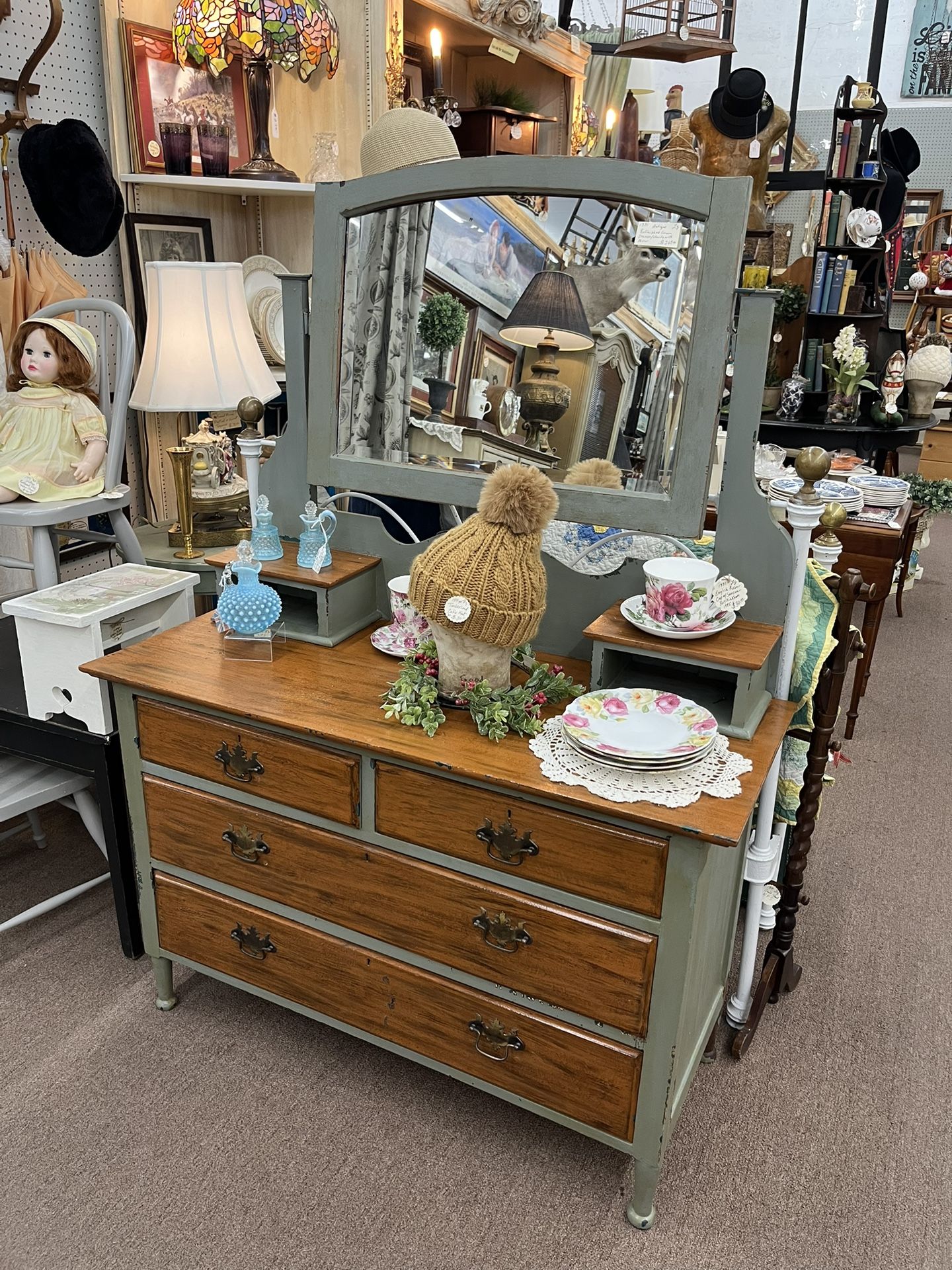 Antique Refinished Green Dresser Vanity