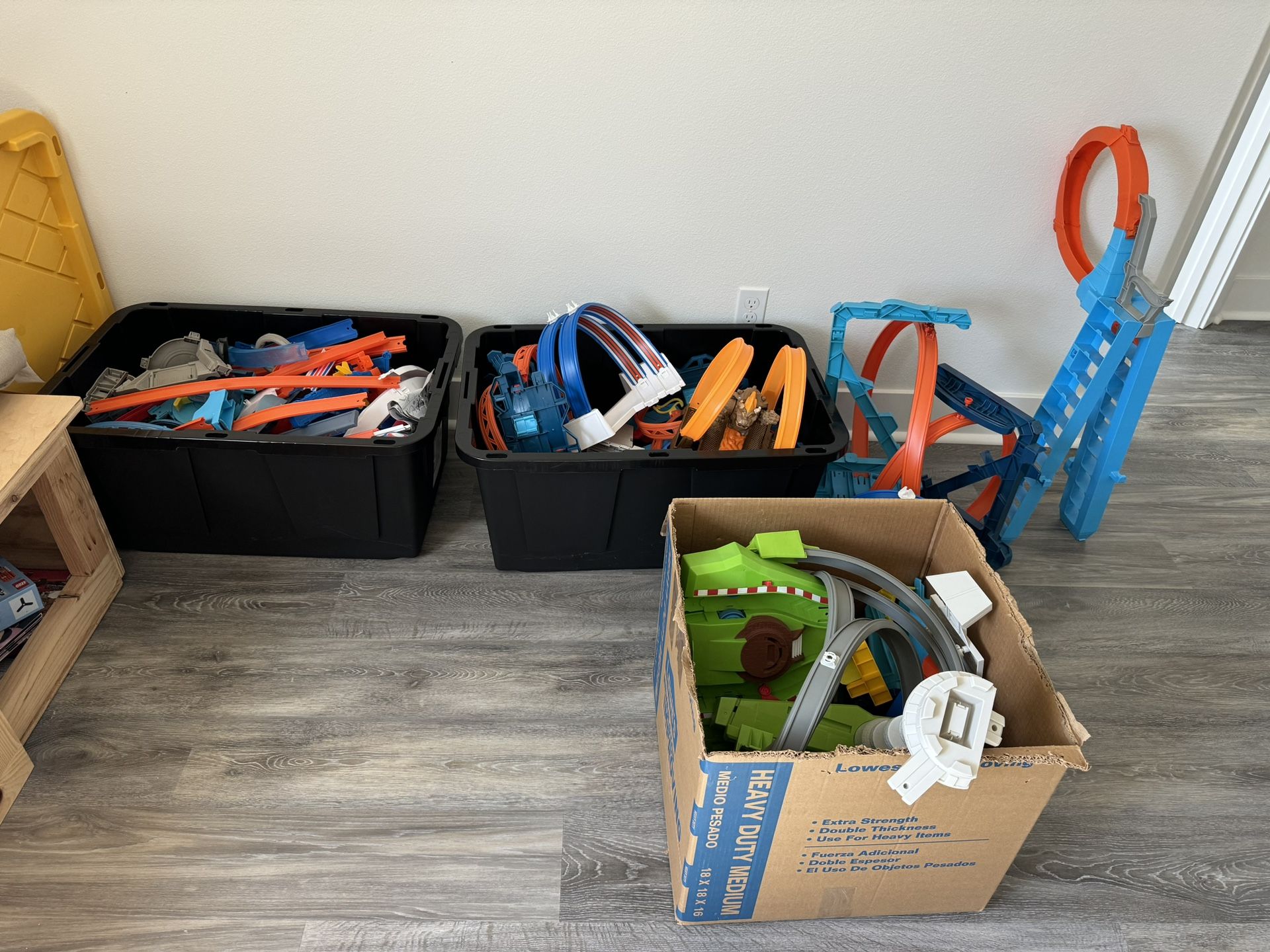 2 Costco Tubs And 1 Box Full Of Hot Wheels Tracks