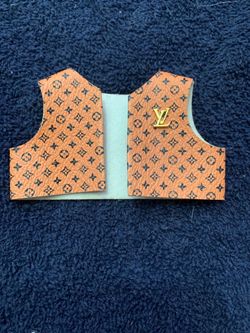 miniature toy vest designed as custom apparel for a Labubu doll