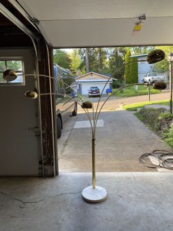 Original Mid Century Brass & Marble Arc Orb Light