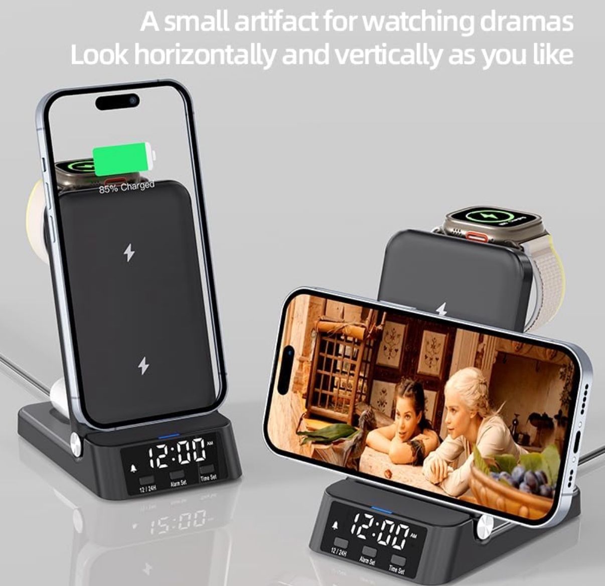 Wireless Charger Stand with Alarm Clock,