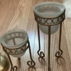 Set Of 2 Metal/Glass Candle Holders