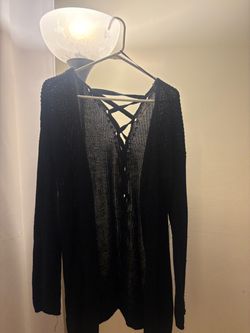 Black Open-Knit Lace-Up Back Cardigan