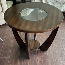 Round Dark Wood End Table