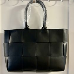 Black Basket Woven Purse Tote New 