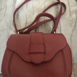 Red Italian Leather Cross Body Purse Handbag