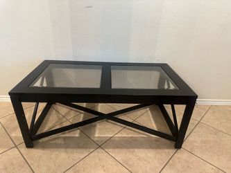 Modern Black Glass Coffee Table ✨ Contemporary X-Frame Design – NEGOTIABLE