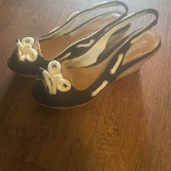 Sperry Women’s Size 9 Black White And Tan Wedge Shoes