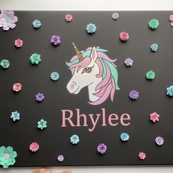 Handmade Unicorn and Flowers Canvas Art