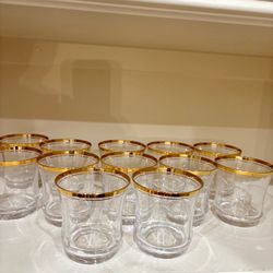 MIKASA Jamestown Clear (Gold Trim) 3” crystal lowball old-fashioned whiskey glasses set of 12