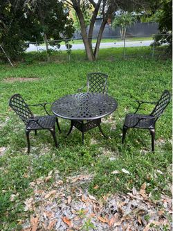 Cast Metal Patio Bistro Set – Table & 3 Chairs