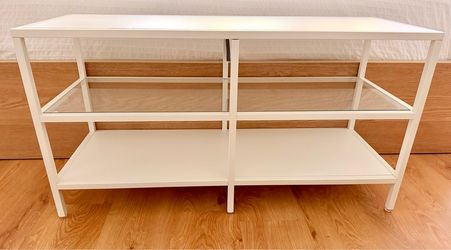 Bench / Media Console Table - White & Glass
