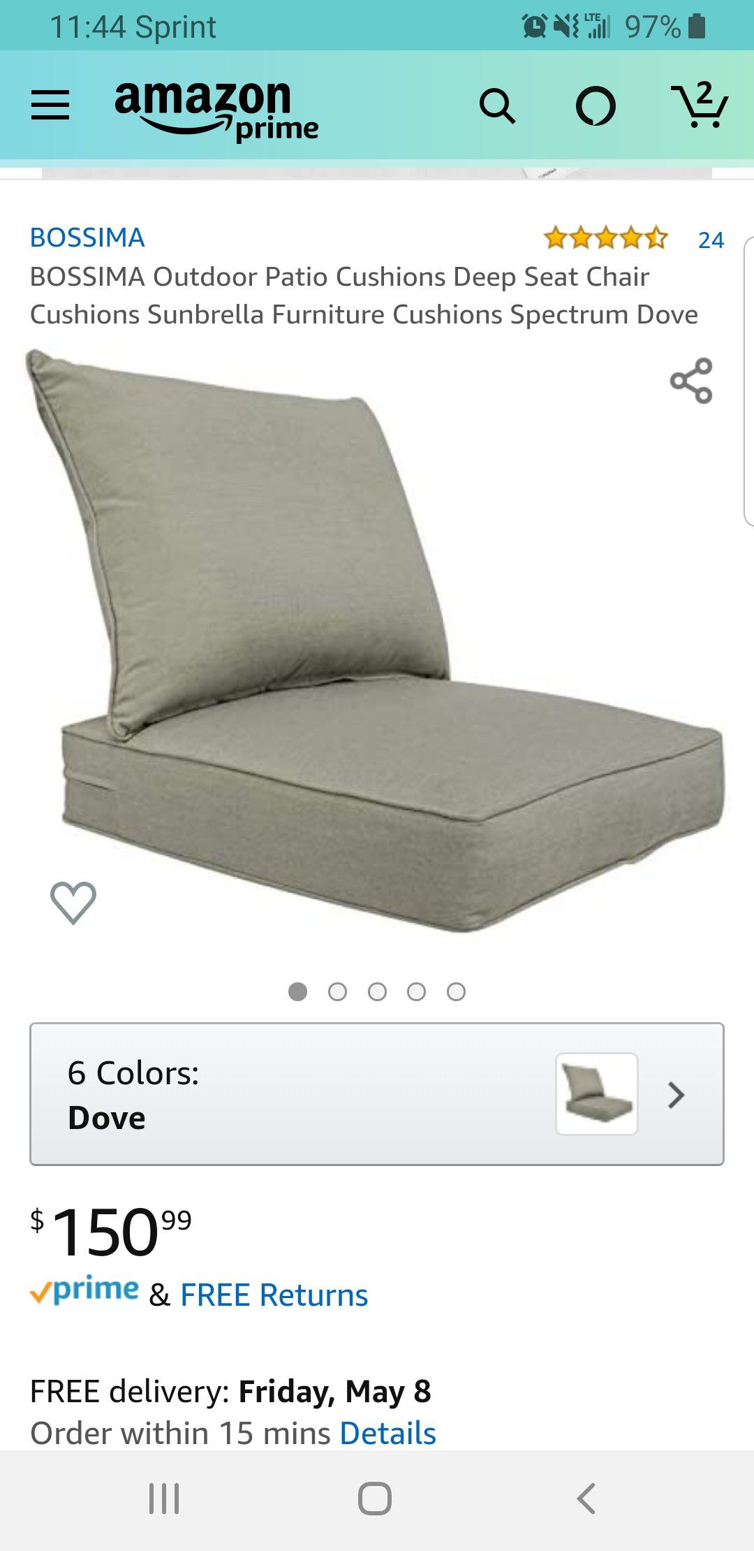 1 Set(pillow and seat) BOSSIMA Outdoor Patio Cushions Deep Seat Chair Cushions Sunbrella Furniture Cushions Spectrum Dove