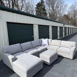 Gray Sectional Sofa & Ottoman Couch