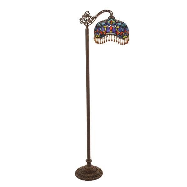 "60.5""H Victorian Stained Glass Beaded Umbrella Side Arm Floor Lamp"