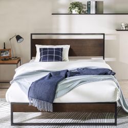 ZINUS SUZANNE 44 INCH BAMBOO AND METAL PLATFORM BED FRAME, SOLID STEEL CONSTRUCTION, NO BOX SPRING NEEDED, WOOD SLAT SUPPORT, EASY ASSEM