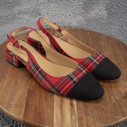 J.Crew $128 Tartan Plaid Low Heel Slingbacks Shoes Sandals Flats Women’s sz 7 US