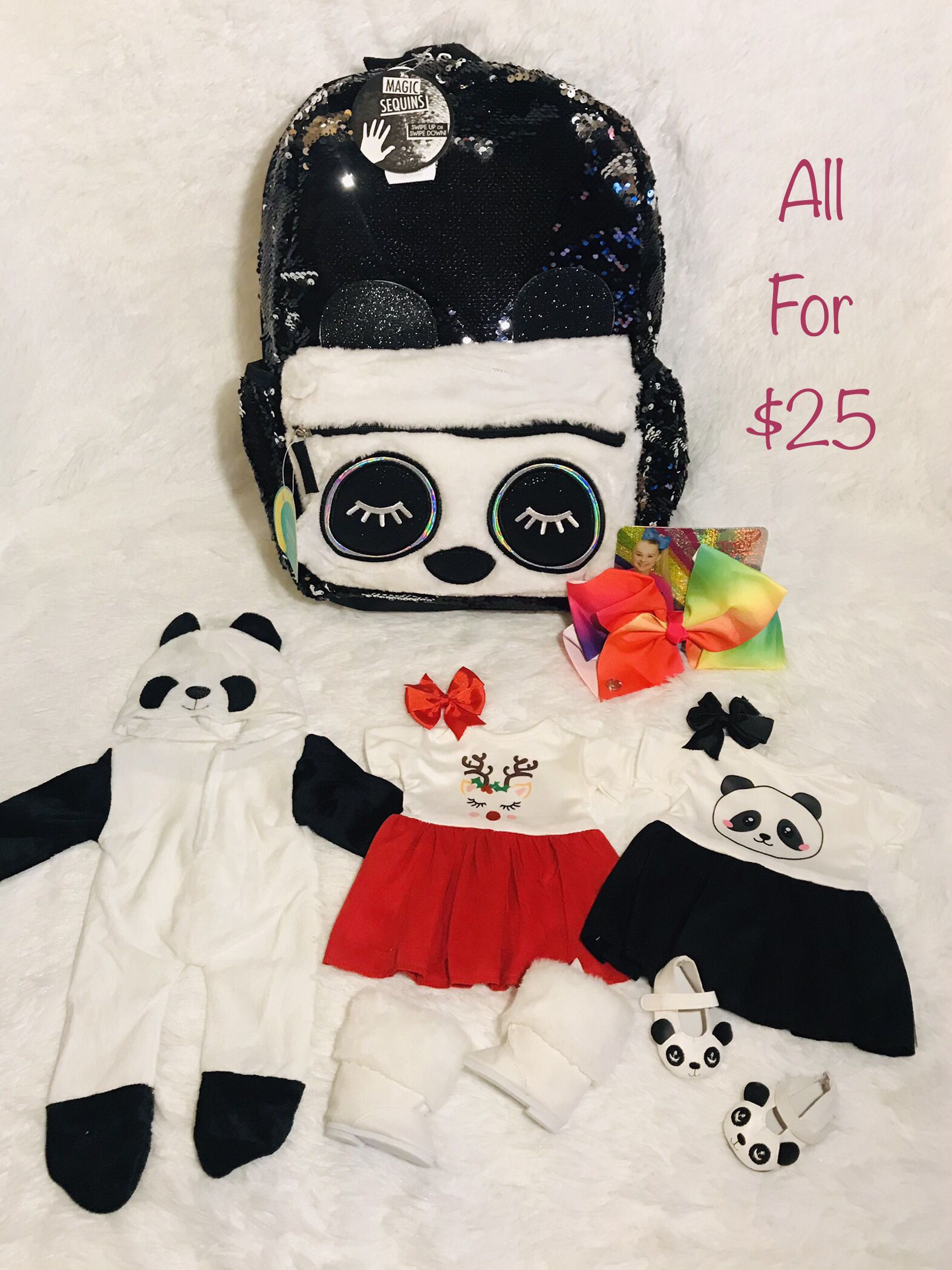 Panda Backpack w/Doll Clothes Bundle