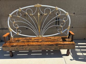 Ornate Iron and Wood Decorative Bench using 1” redwood decking for seat very solid