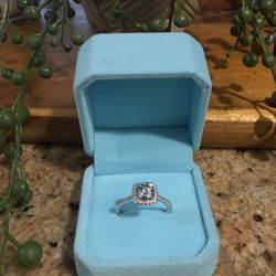Size 7 - 1 Carat Round Light Blue Moissanite Ring 