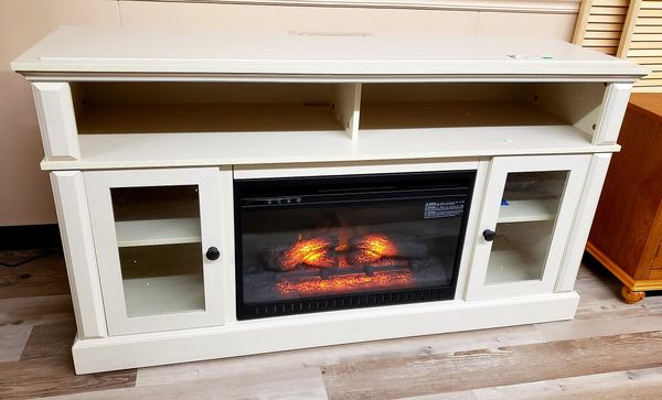 New Whalen Barston Antique White Media Fireplace Tv Stand For