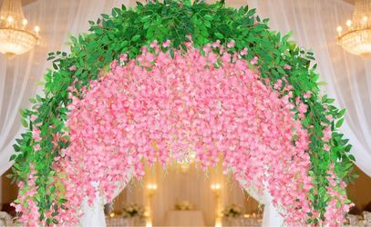 100 PCS (3.6 Ft/PCS) Pink Artificial Wisteria Hanging Flowers, Fake Hanging Wisteria Flower Garland