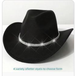 Classic Cowboy Hat Fedora With Rhinestones And Matching Earrings