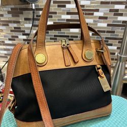 VTG Dooney Bourke Black Cabriolet Canvas/Leather. Domed satchel Bag /Crossbody